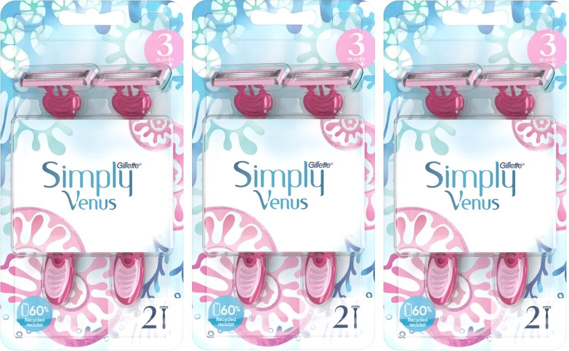 Бритвы Gillette Simply Venus 3 Basic безопасные одноразовые, 2 шт в упаковке, 3 уп.