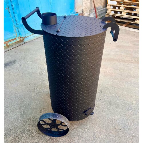 Бочка для сжигания мусора круглая 166 литров с колосником и дымоходом, сталь 3 мм бочка для сжигания мусора с двойными дверцами косая с колосником и дымоходом 120 литров