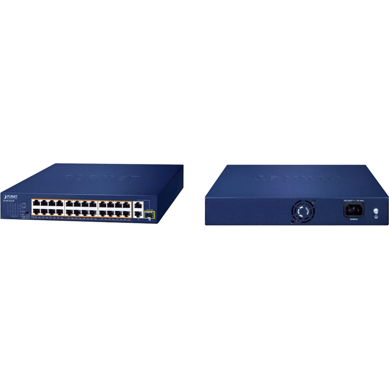 Коммутатор/ PLANET 24-Port 10/100TX 802.3at PoE + 2-Port 10/100/1000T + 1-Port shared 1000X SFP Unmanaged Gigabit Et