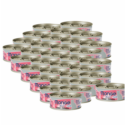 Влажный корм Monge jelly Adult cat для взрослых кошек с желтоперым тунцом и креветками, консервы 80 г х 32 шт.