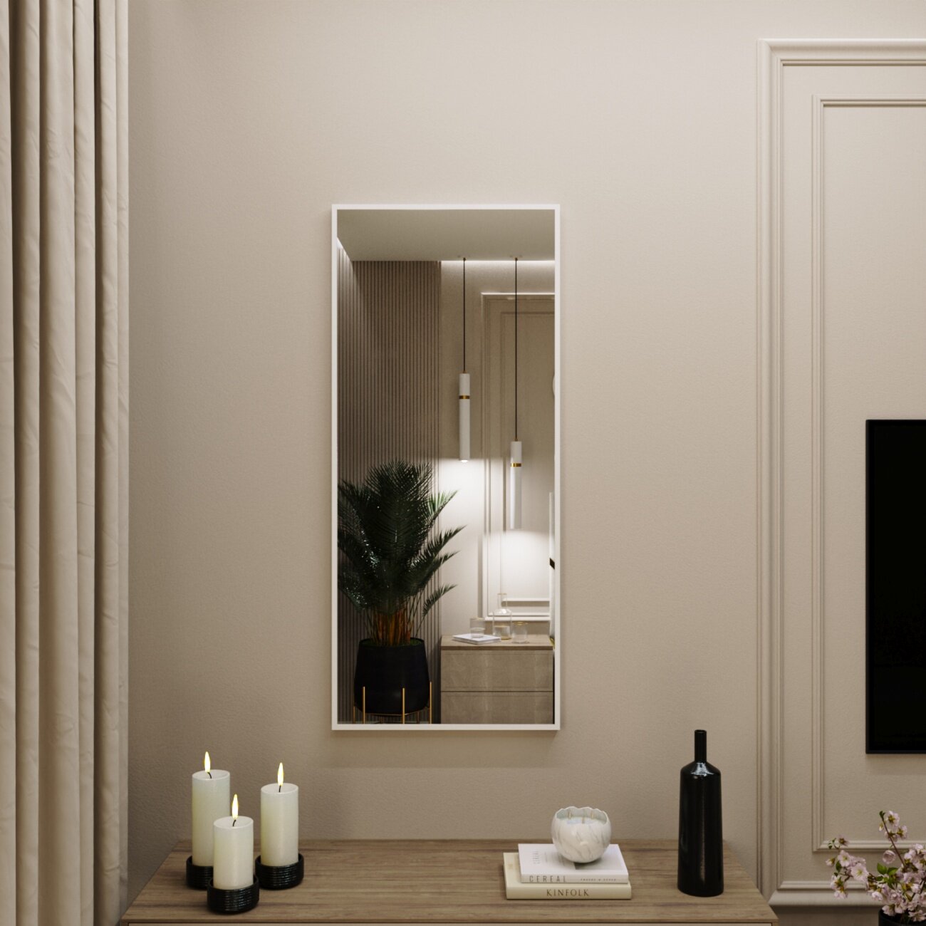 Зеркало настенное в алюминиевой раме Market-house , 100х50 см. Белое