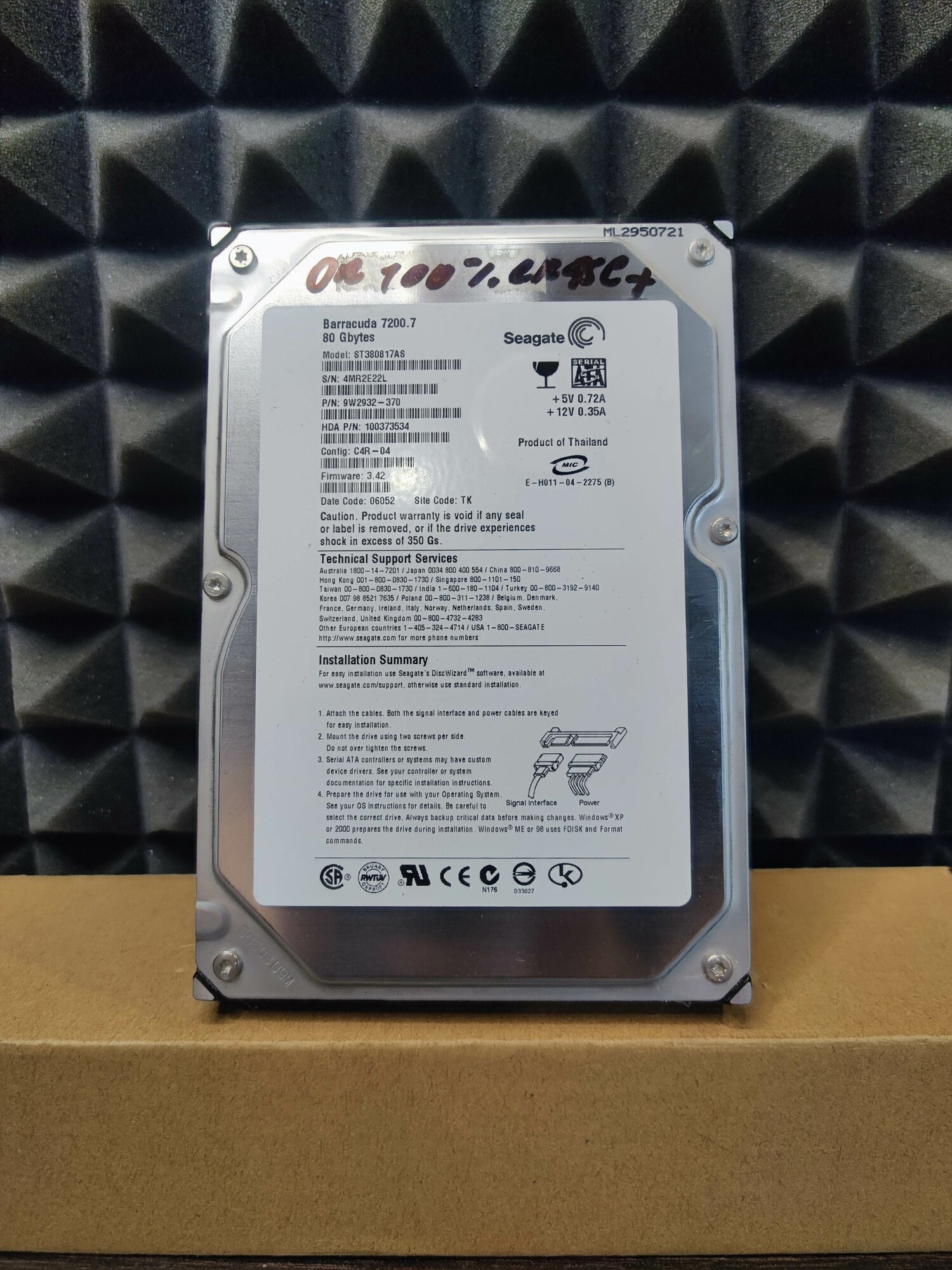 Жесткий диск SATA 3,5' 80Gb Seagate Barracuda 7200.7 ST380817AS