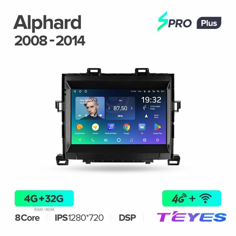 Магнитола Toyota Alphard H20 2008-2014 Teyes SPRO+ 4/32GB штатная магнитола 8-ми ядерный процессор IPS экран DSP 4G Wi-Fi 2 DIN