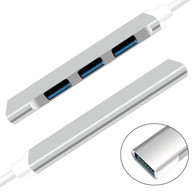 USB-хаб Разветвитель Type-C с 4 портами USB 3,0, USB 3,0, 5 Гбит/с серебристый