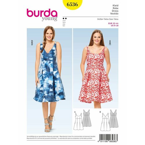 Выкройка Burda 6536 Платье-Сарафан выкройка burda 9330 сарафан комбинезон
