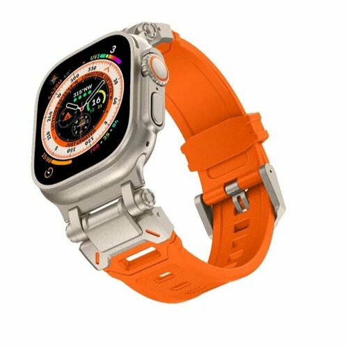 Силиконовый ремешок со светлым металлическим держателем крепления для Apple Watch 1-9, SE, ULTRA 42-44-45-49 мм, оранжевый
