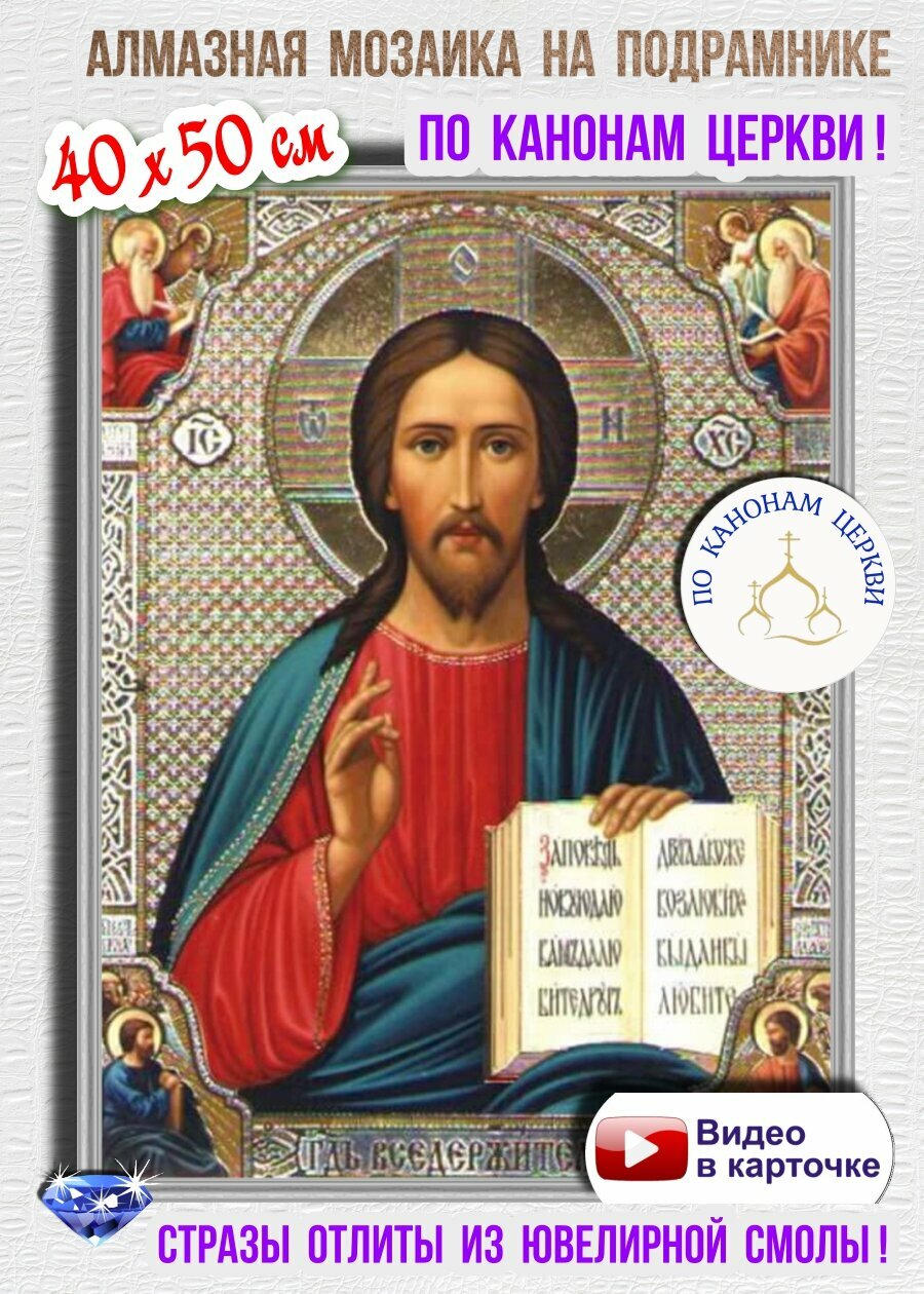 Алмазная мозаика на подрамнике Икона Иисуса Христа (Частичная выкладка)