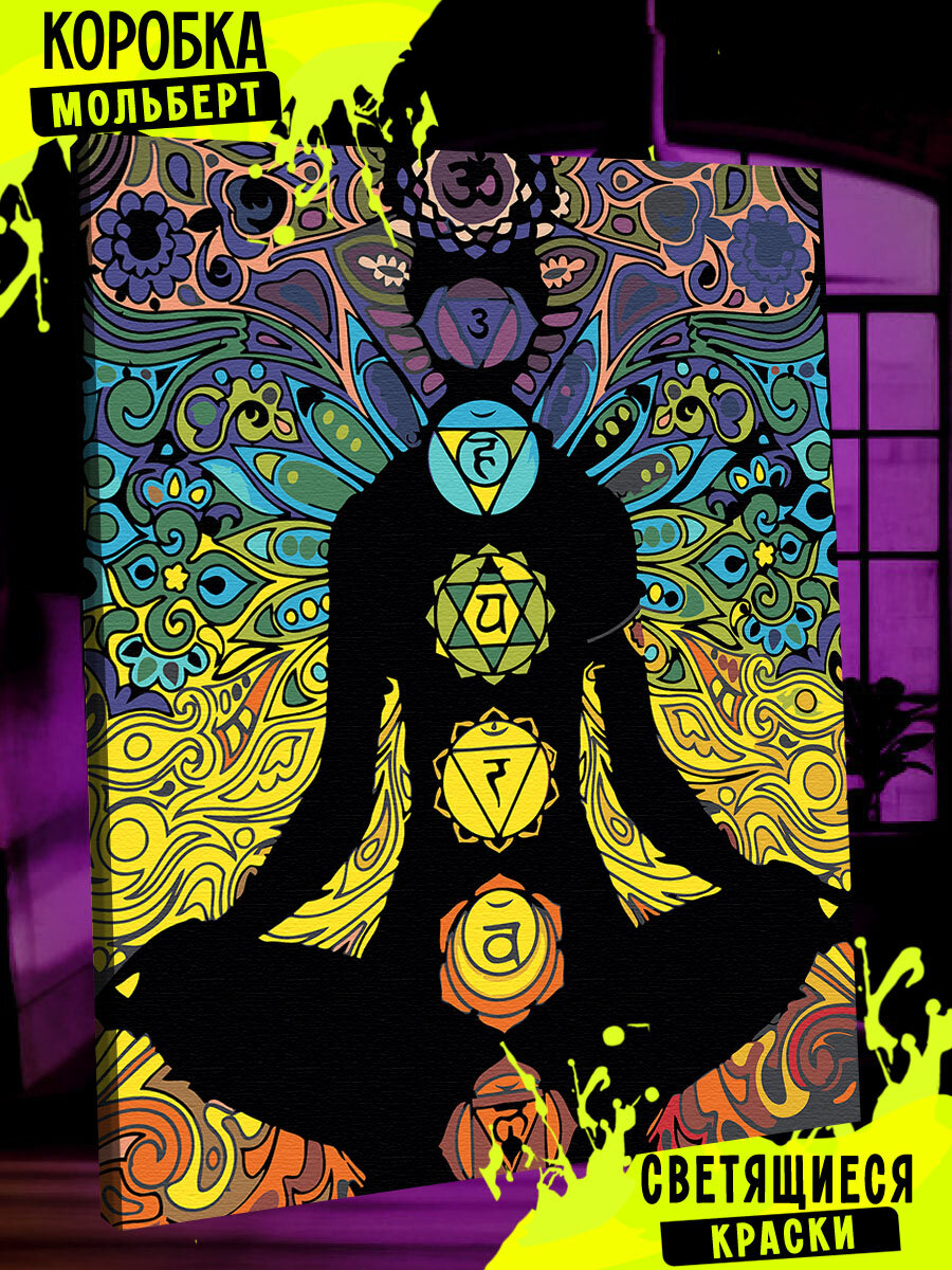 Картина по номерам со светящейся краской медитация чакры