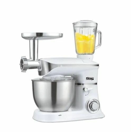 фото Кухонный комбайн с мясорубкой и блендером, миксер планетарный. Мощный миксер и блендер для быстрого и легкого приготовления соусов, супов, коктейлей и других блюд. Тестомес. Мясорубка