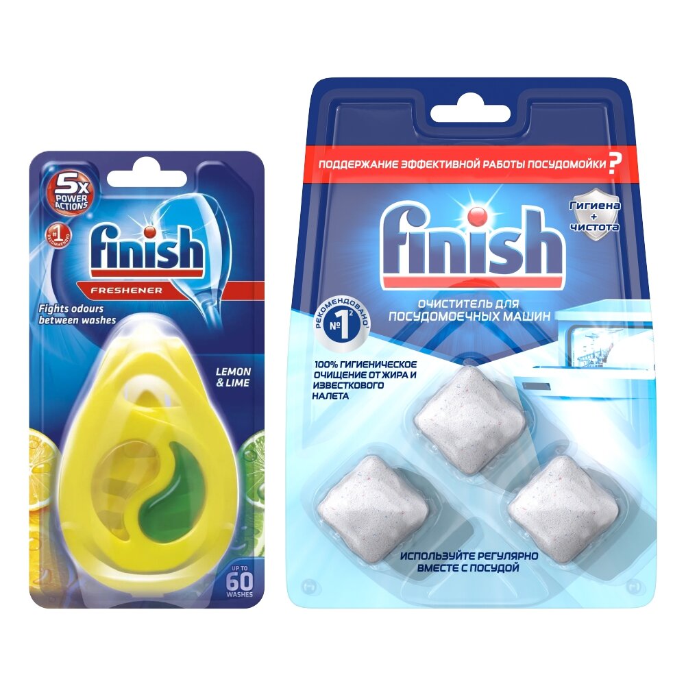 Набор FINISH для ПММ Очиститель в таблетках 3 шт./упак. + Освежитель Лимон и Лайм 5 мощных функций