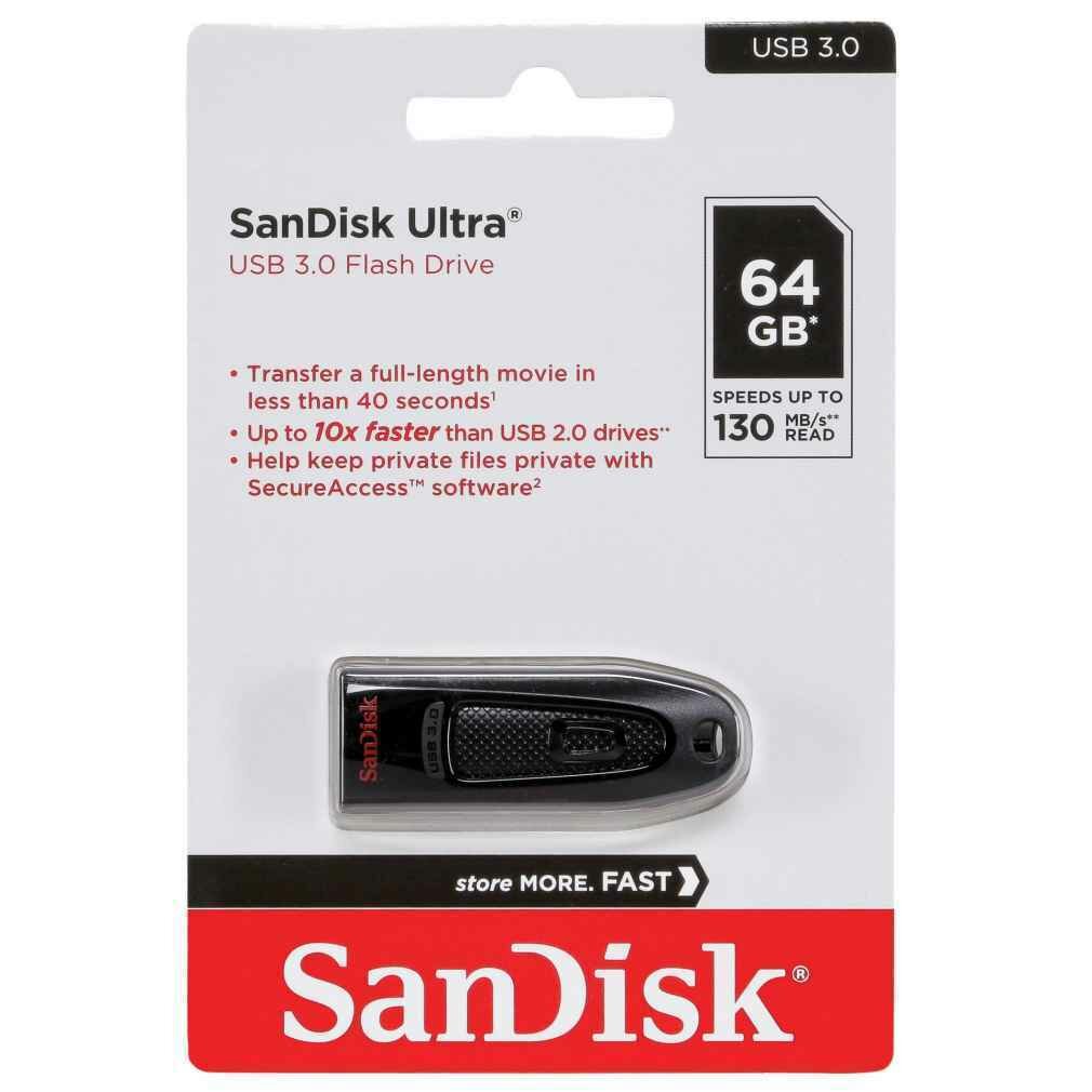 Flash-накопитель SanDisk Ultra USB-A 3.0, 64 GB, чёрный