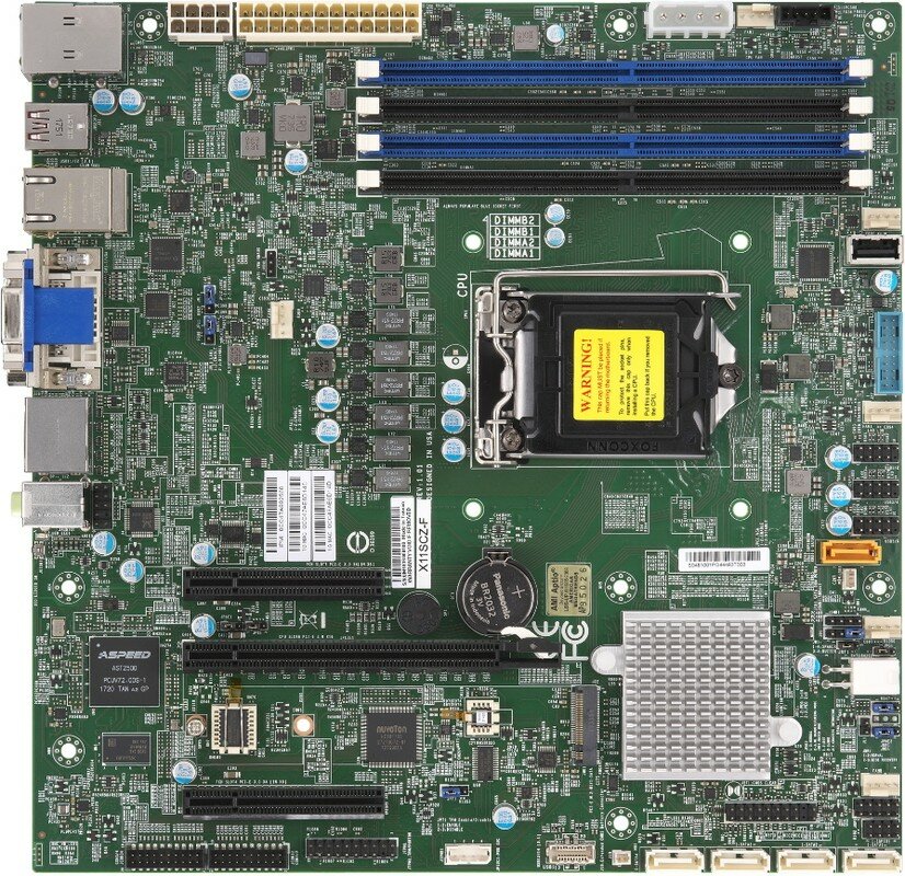 Материнская плата SuperMicro MBD-X11SCZ-F-B mainboard server Intel Core i3 CPU 1x H4 (LGA 1151), 2 RJ45 Gb LAN ports, 4x COM ports, 1 PCI E