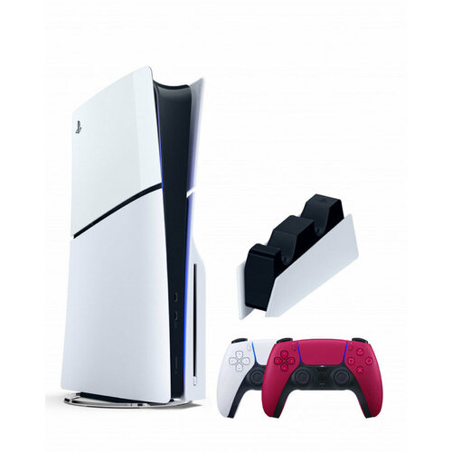 Приставка Sony Playstation 5 slim 1 Tb+2-ой геймпад(красный)+зарядное