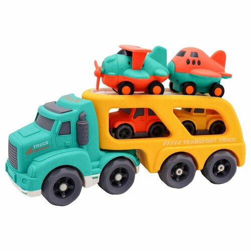 Игрушка Funky Toys Эко-машинка грузовик грузовик с 4 машинками Желтый 32 см FT0416368