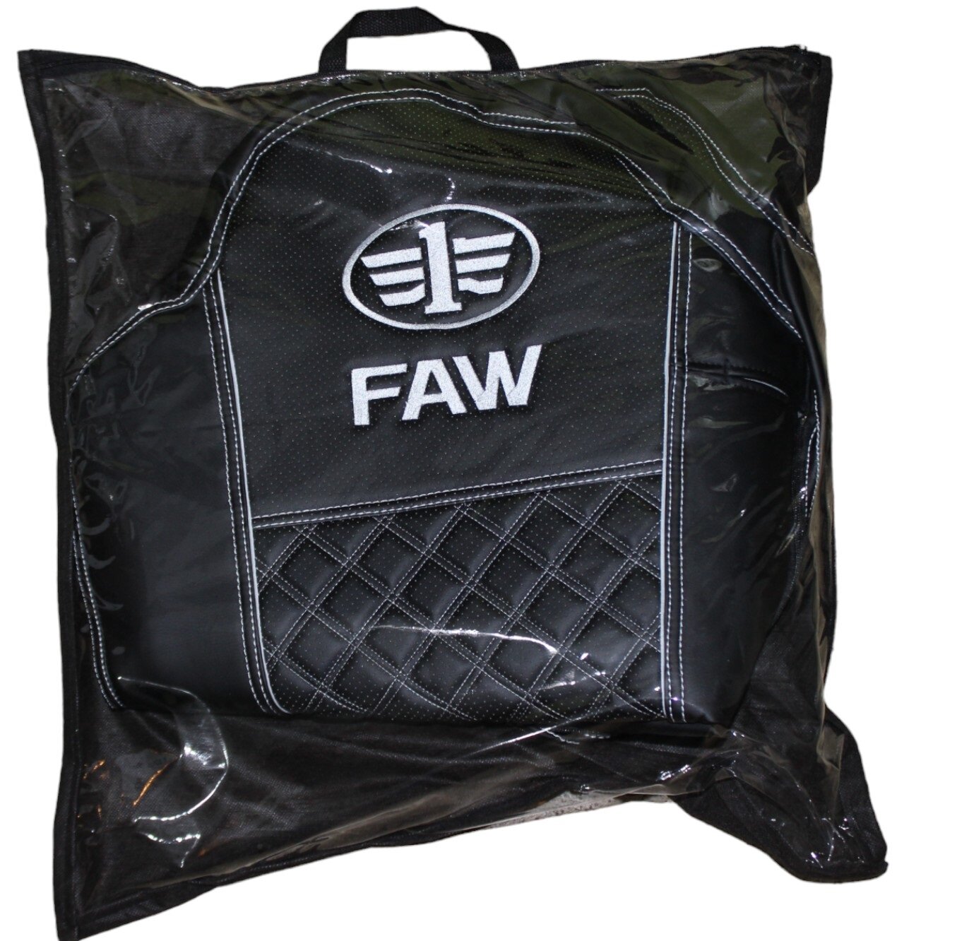 Чехлы на сиденья FAW J6 (экокожа/черный - белая отстрочка)