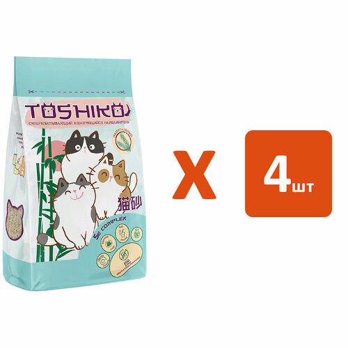 TOSHIKO наполнитель древесный комкующийся для туалета кошек натуральный (5 л х 4 шт) zooring лесная сказка наполнитель древесный для туалета кошек 4 кг х 4 шт