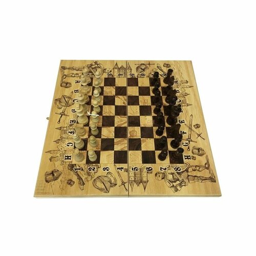 Мастер Бамбук SA-SH-022 Набор игр шахматы нарды, шашки с доской рыцари мастер бамбук
