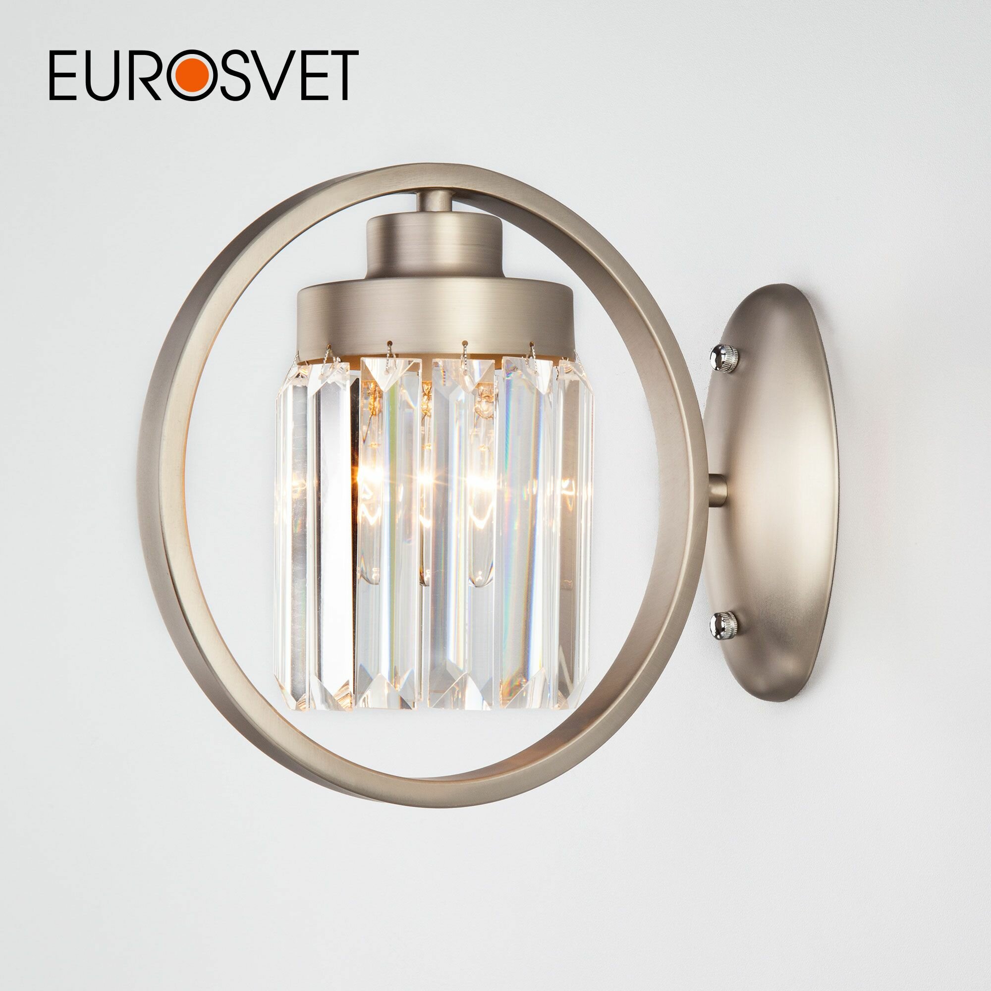 10095/1 сатин-никель/прозрачный хрусталь Strotskis Бра с хрусталем Eurosvet Loraine Евросвет - фото №1