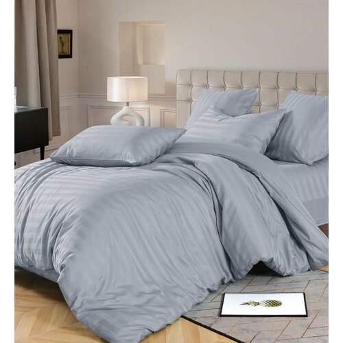 Комплект Постельного Белья Страйп-Сатин на резинке Двуспальное, Пододеяльник 180х220 см, Простыня 160x200+25 см.