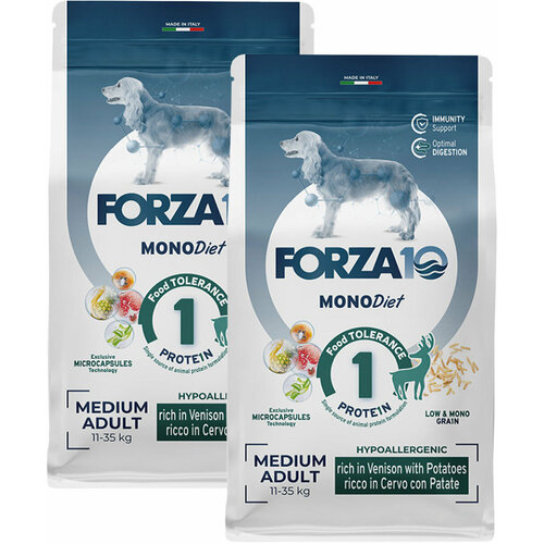 FORZA10 DOG MEDIUM MONODIET монобелковый для взрослых собак средних пород при аллергии с олениной и картофелем (1,5 + 1,5 кг)