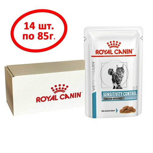 Royal Canin влажный корм для взрослых кошек, деликатное пищеварение, набор паучей, курица и рис 14*85 гр