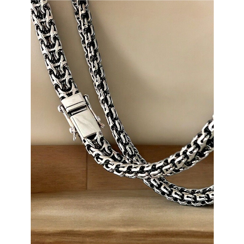 Цепь Леона Серебряная мужская цепь на шею, плетение Рамзес, замок коробочка, ширина 9 мм, толщина 5,5мм, серебро, 925 проба, чернение, длина 65 см, средний вес 91 г, серебряный