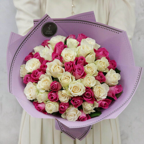 Изображение товара Букет живых цветов из 51 розы - нежное суфле 40см от Букет Маркет