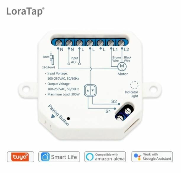 фото Wi-Fi реле для рольставен LoraTap (под tuya, Smart Life и т. д.) SC500W