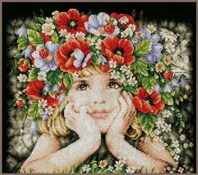 PN-0156698 Girl with flowers, 31х26, аида 14, счетный крест "Девушка с цветами" Lanarte