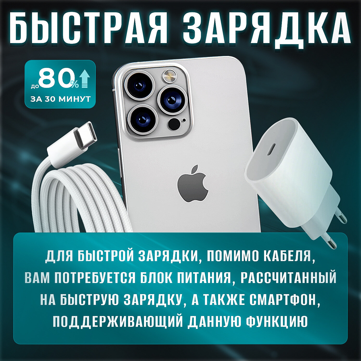 Кабель Type-C-Type-C для iPhone 15 Pro Max, Plus, iPad Pro, Android, 60 Вт — фото 1