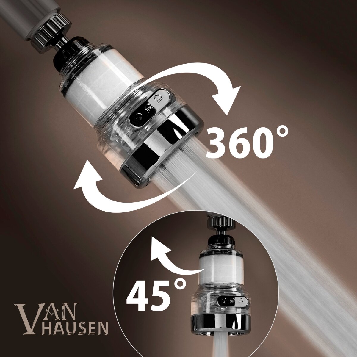 Кухонные Аэраторы Xiaomi Фильтр-насадка на кран, поворотный аэратор с картриджем для очистки воды, 3 режима Vanhausen VN05.150.000, хром