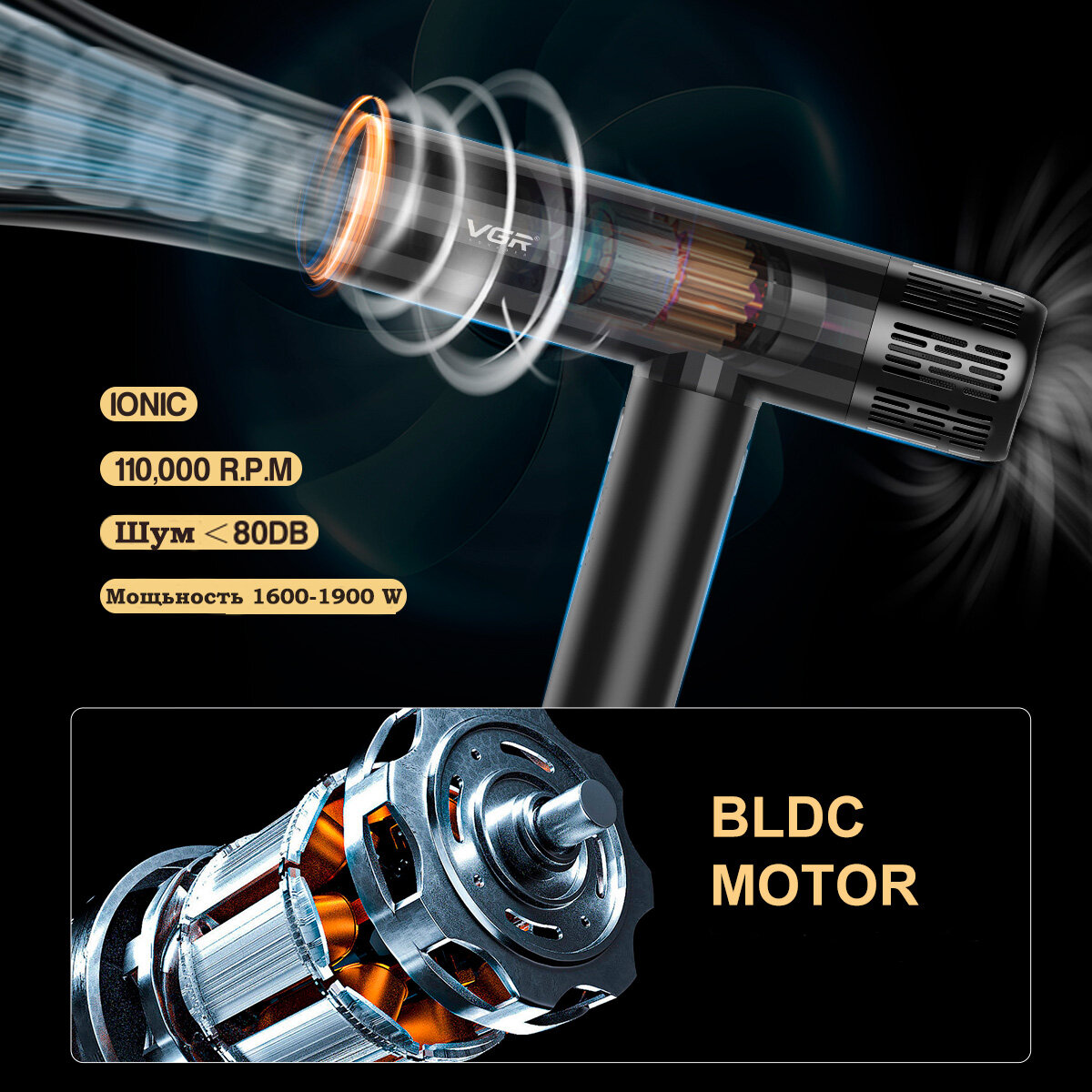 Фен для волос с насадками VGR — фото 1