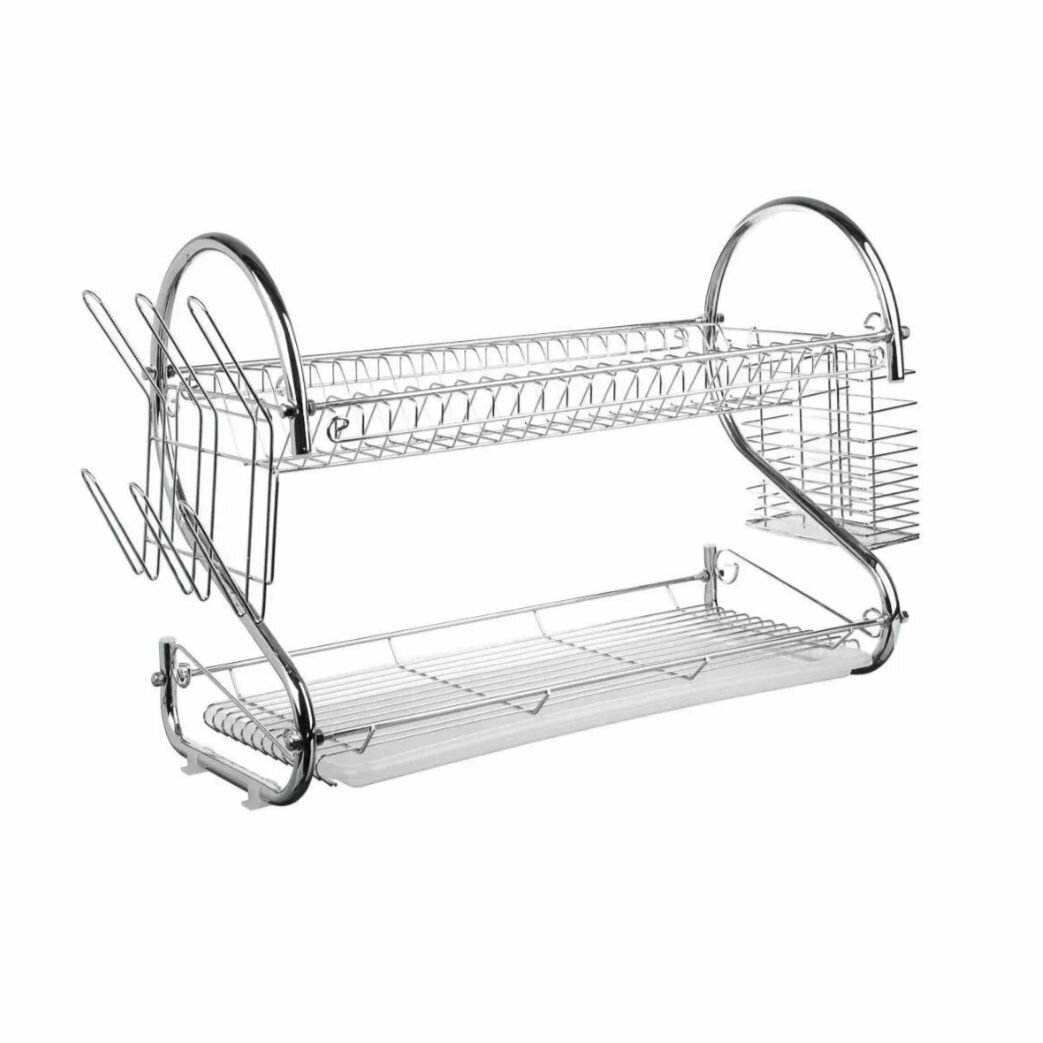 Сушилка для посуды настольная двухъярусная металлическая 55x30x25 см