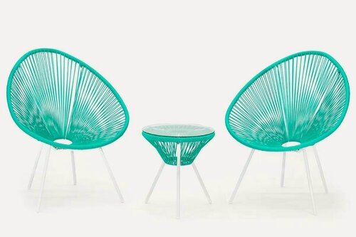 Изображение товара Комплект плетеной мебели KORNERA "Акапулько" на 2 персоны, каркас белый, искусственный ротанг аквамарин