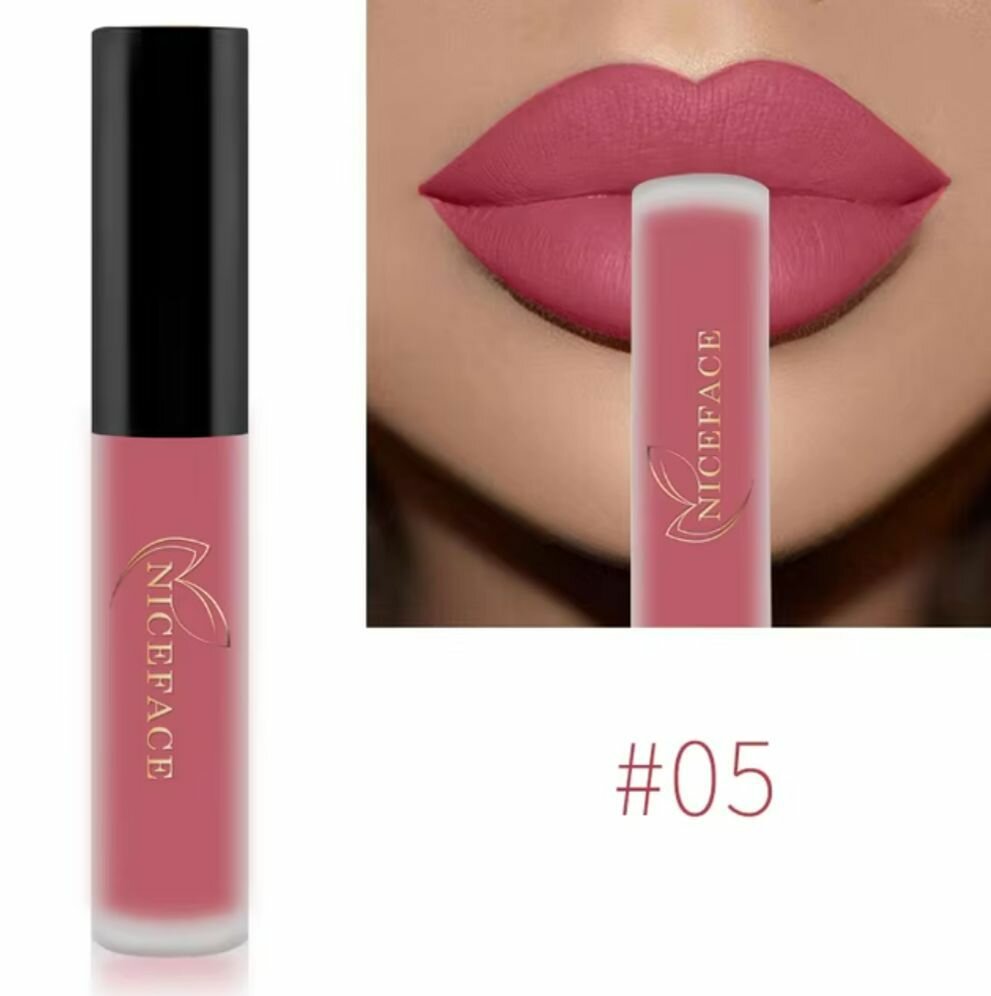 Яркий бархатный матовый блеск для губ NICEFACE водостойкий тинт с пигментом 05, 1 шт.