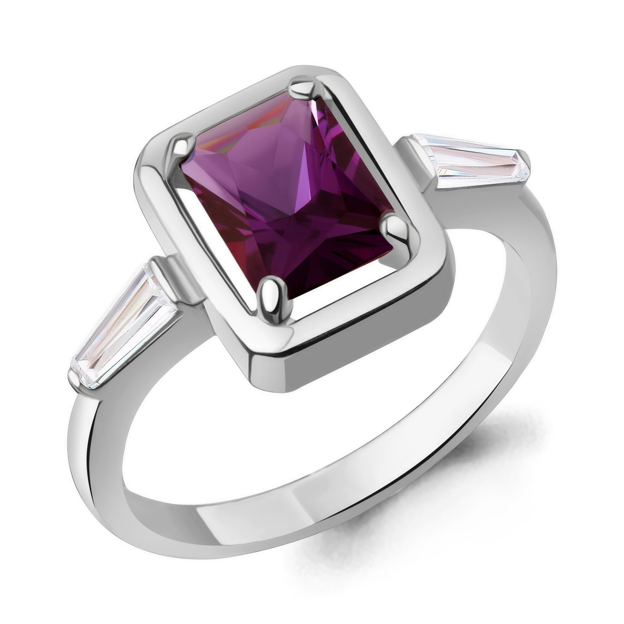 Кольцо Diamant online, серебро, 925 проба, родирование, фианит, аметист, размер 17.5, фиолетовый