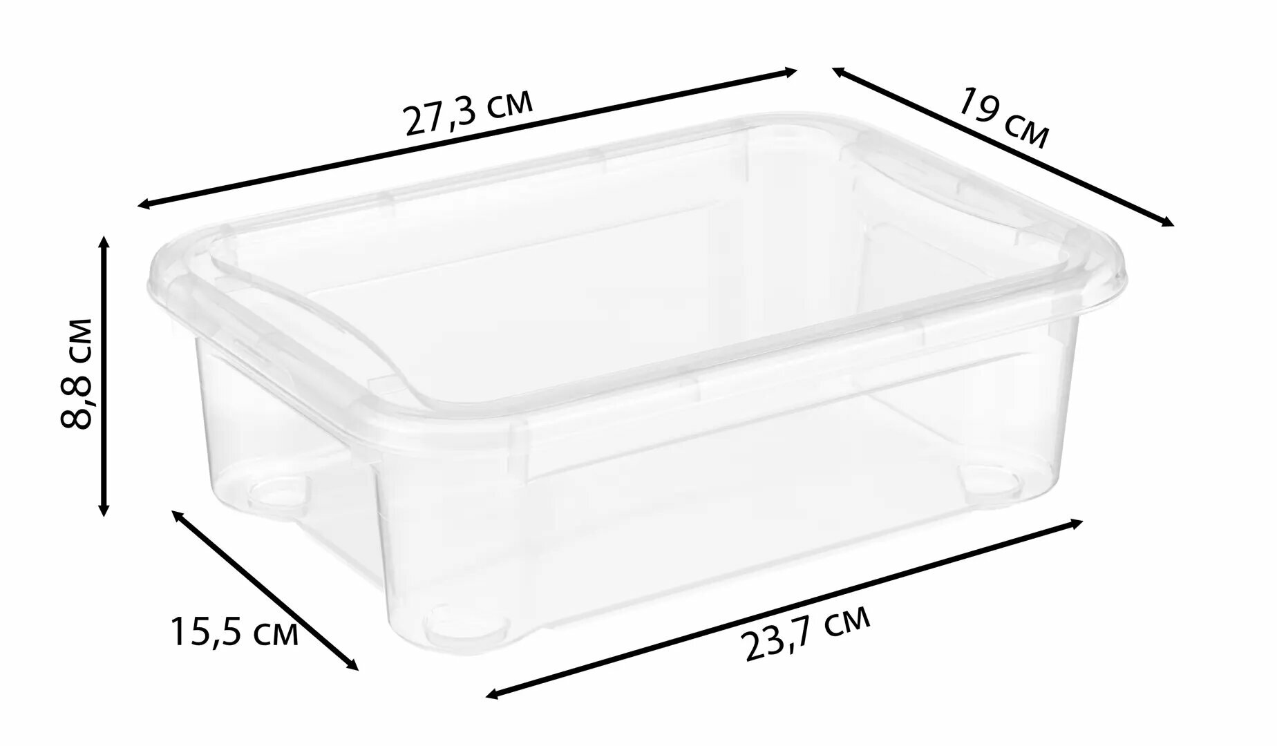 Ящик Кристалл 27.3x8.8x19 см 2.8 л пластик с крышкой цвет прозрачный
