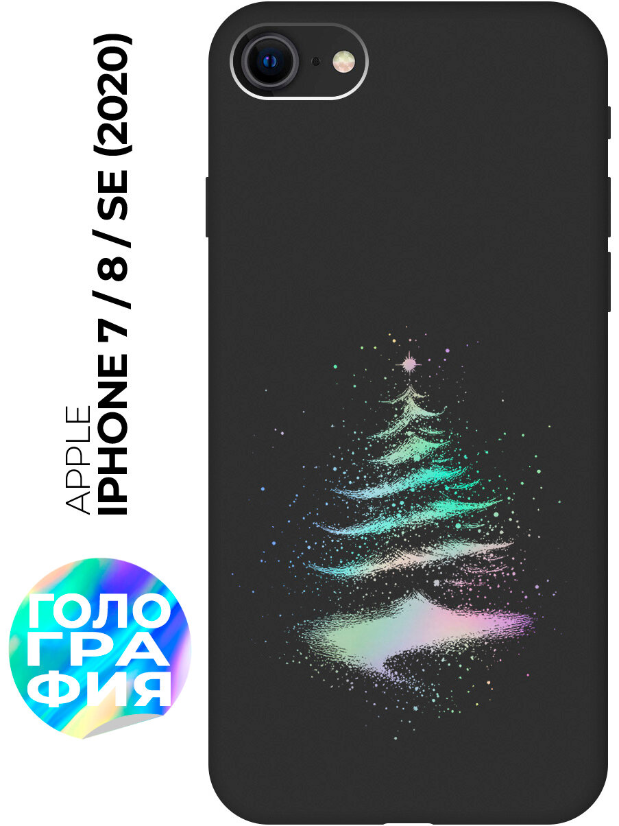 Силиконовый чехол на Apple iPhone SE (2022) / SE (2020) / 8 / 7 с принтом "Елочка" матовый черный