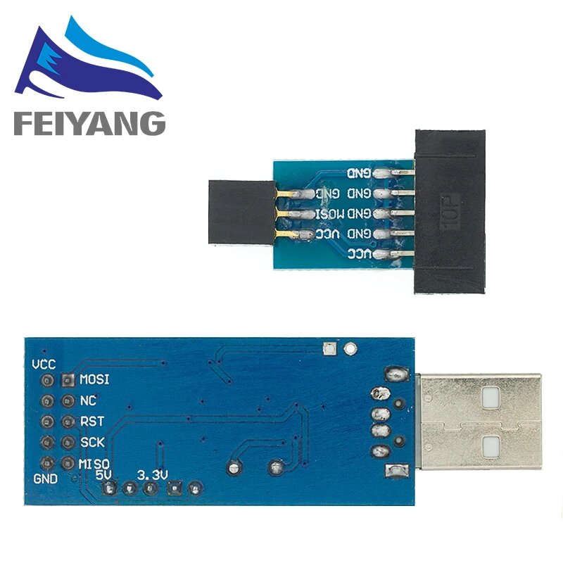 10-контактный адаптер + USBASP USBISP AVR программатор USB ATMEGA8 ATMEGA128 ATtiny/CAN/PWM 10-контактный проводной модуль DIY, 1 set — фото 1