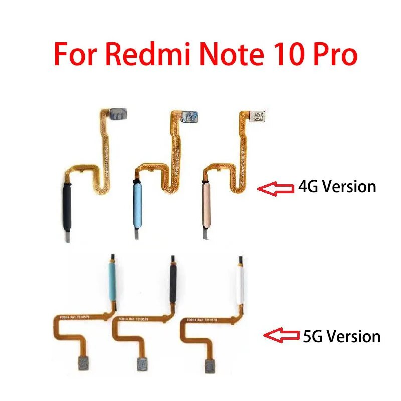 Отпечаток пальца для Xiaomi Redmi Note 10 Pro 4G 5G, кнопка «Домой», отпечаток пальца, меню, ключ возврата, датчик, гибкий кабель, 4G Version-Black