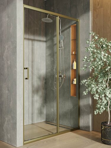 Изображение товара Душевое ограждение в нишу с раздвижной дверкой Orange E02-120TGY, матовое золото