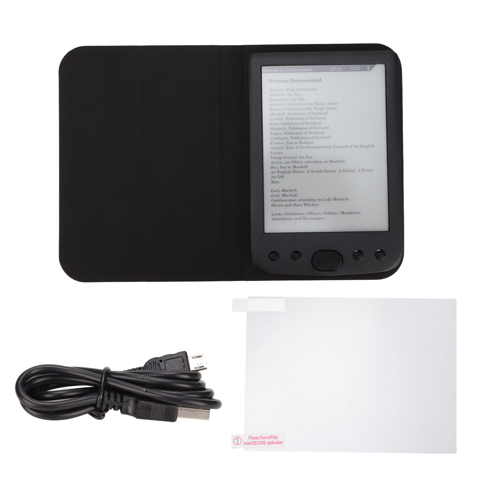 Ereader 6in 800x600 HD Ink Screen E Reader 8GB 512MB ABS Ebook with Protective Case Film for Reading