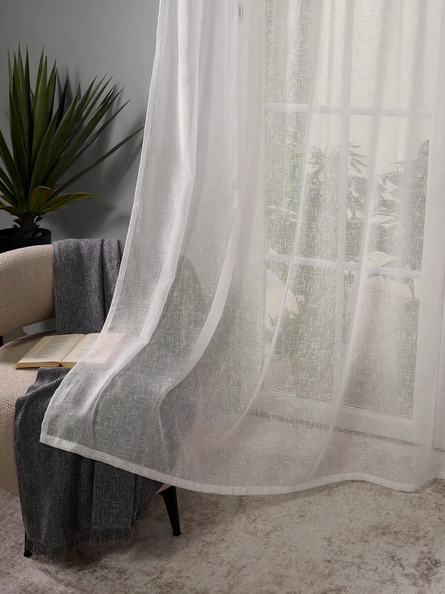 Тюль в гостиную, спальню, на кухню, SANPA HOME, под лен 290х260 см,1шт, шторная лента — фото 1