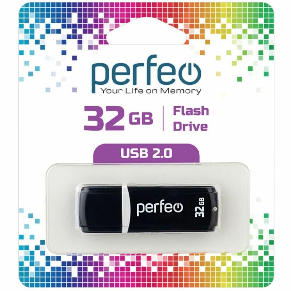 USB-флешка Perfeo 32 Гб, цвет Black, в картонной упаковке с европодвесом