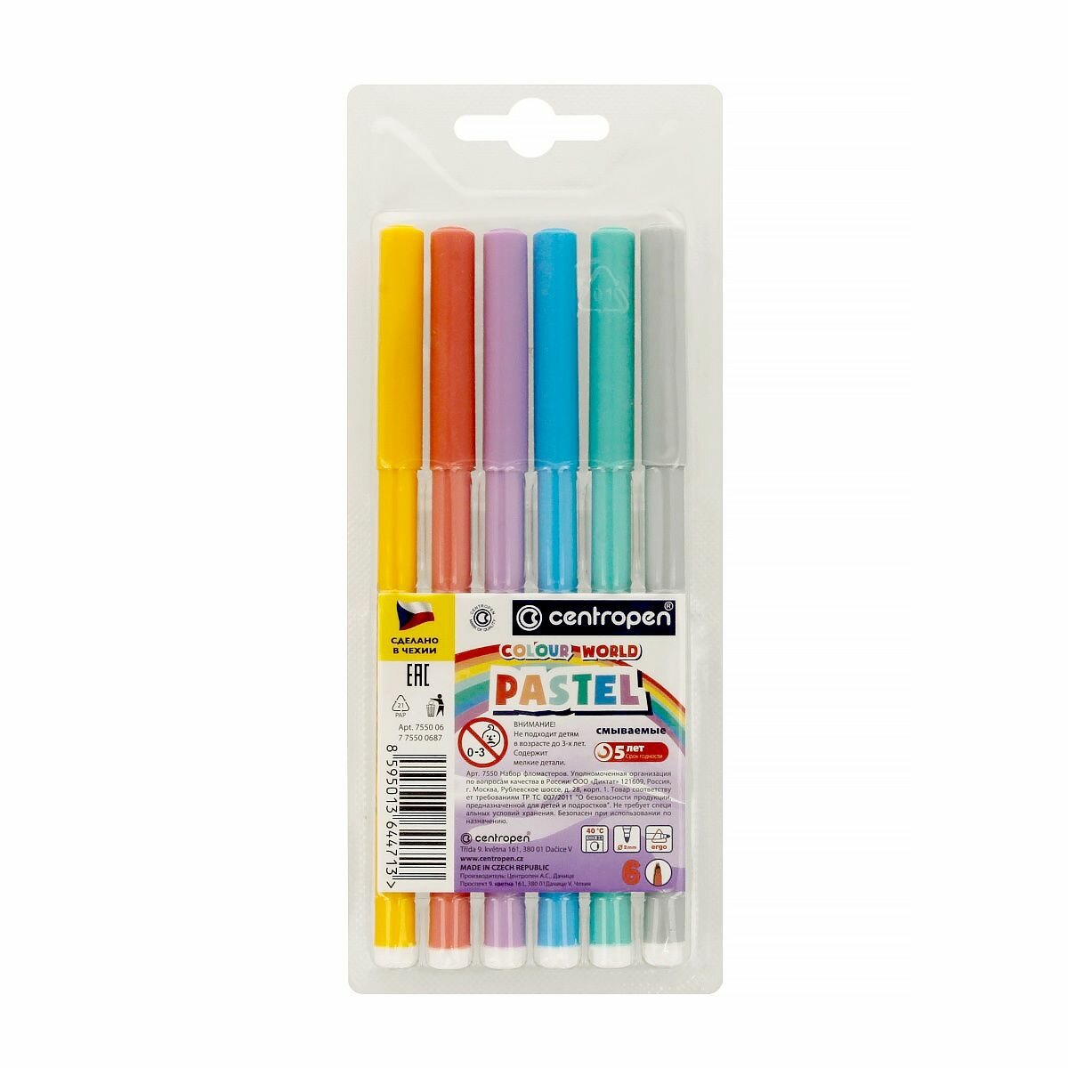 Фломастеры Centropen "Colour World", Pastel 6 цветов (7550/6)