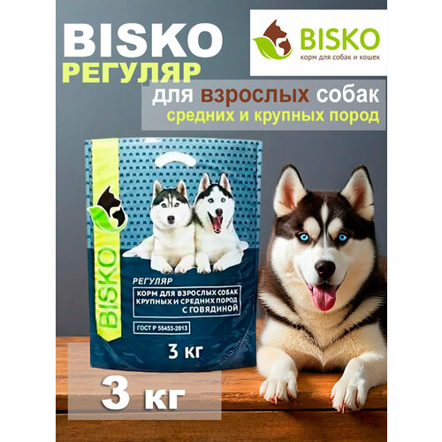 Сухой корм для собак Bisko Регуляр, говядина 3 кг (для средних и крупных пород)