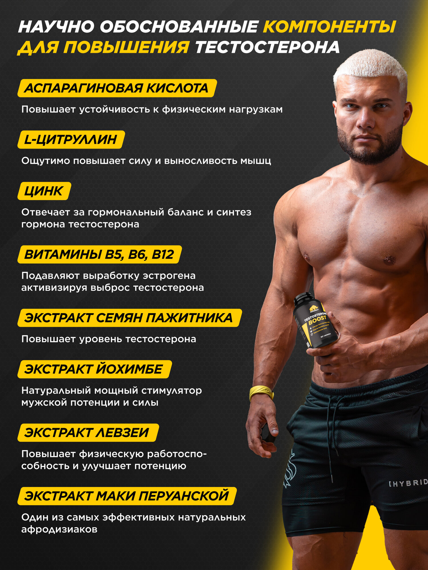 БАД PRIMEKRAFT "Комплекс для повышения тестостерона" (Testosterone Boost), банка 90 капс. — фото 1