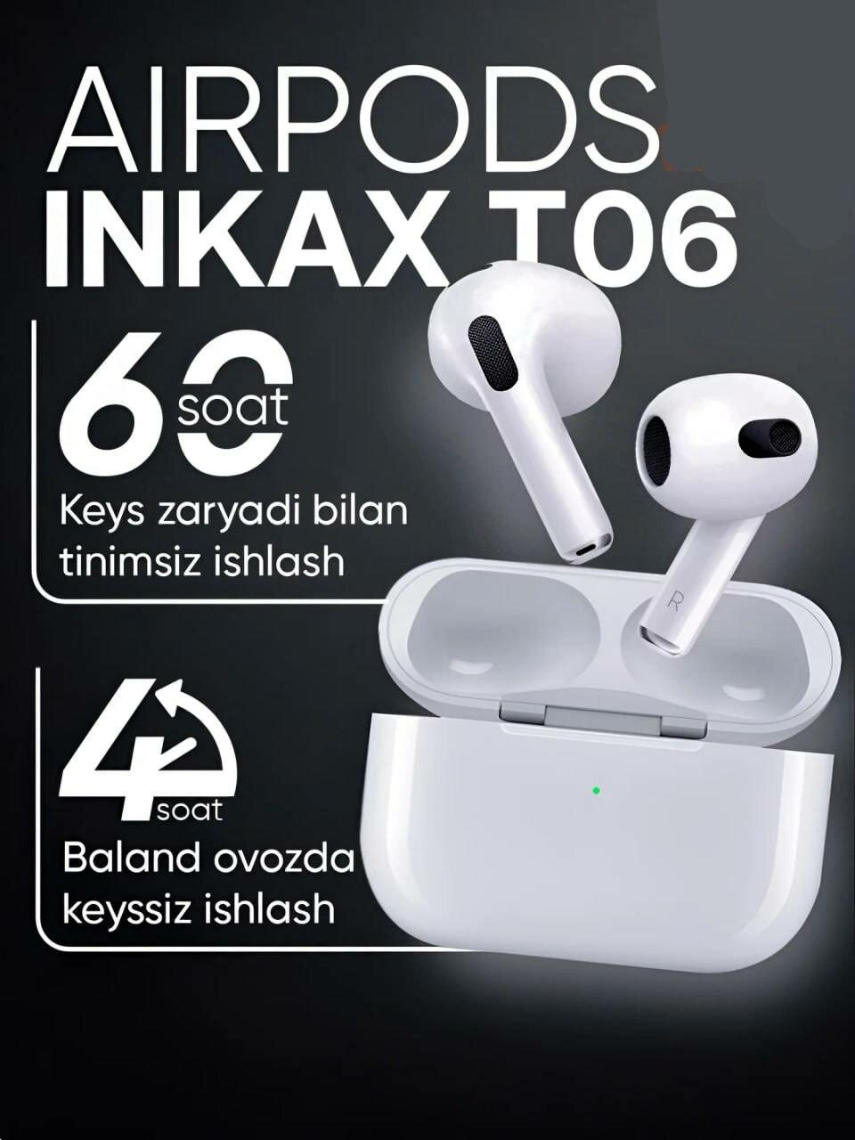 Беспроводные Наушники , отличное звучание Bluetooth 5.3, хорошие бассы Inkax T06