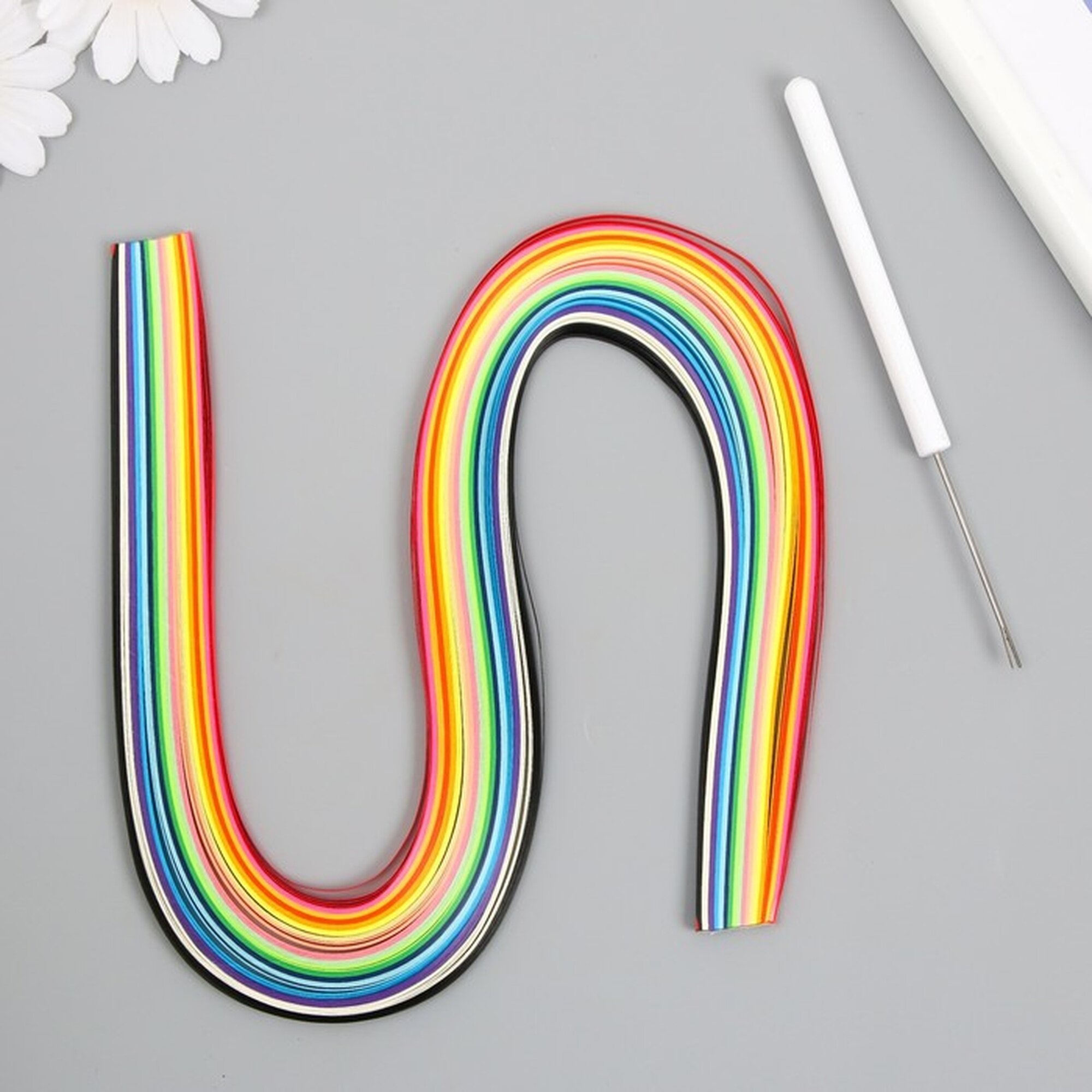 Набор для квиллинга 160 полосок шириной 03 см инструмент "Цветок" 20х87 см