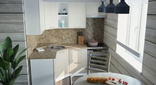 Изображение товара Кухонный гарнитур Герда Ольга оптима 4 1400*2000 мм, каркас ЛДСП, фасад ЛДСП, Белый/Латте/Карамель